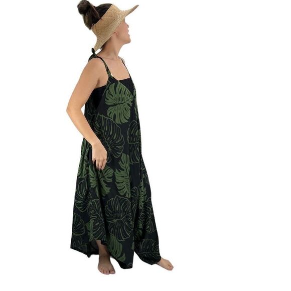 Pōʻalima Black Green Monstera Tropical Boho Wide Leg Beach Romper - Picture 15 of 15